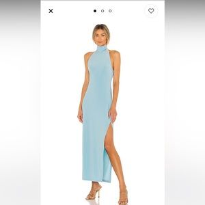 Norma Kamali Halter Turtle Side Slit Gown. Powder Blue. Size medium. NWT